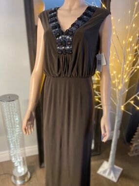 NWT: Alex & Eve Chocolate Brown Embellished Long Maxi Dress - Size 6